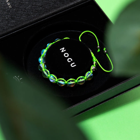 Vert fluo | Supernova arc-en-ciel | Argent | Bracelet Charmballa Verre Galaxy